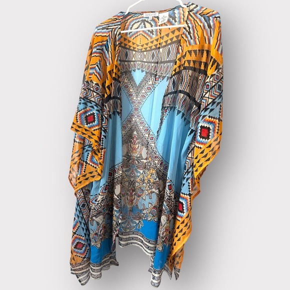 Patrons of Peace Western Style Kimono, Size M/L, Colorful, Blue and Orange, NWOT - Picture 2 of 10